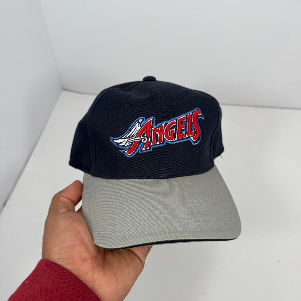 Vintage LA Angels Logo Athletic Strapback Hat MLB Baseball Cap Navy Gray